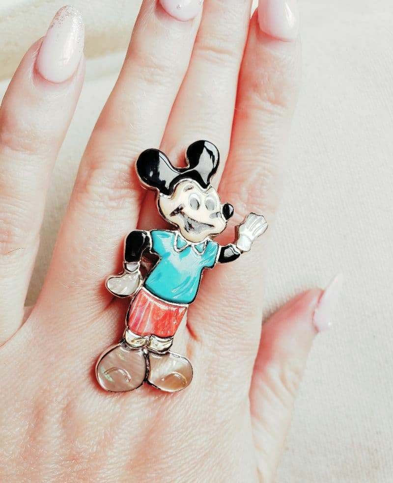 新品 インディアンジュエリー ズニ族 ミッキーマウス Mickey ターコイズ