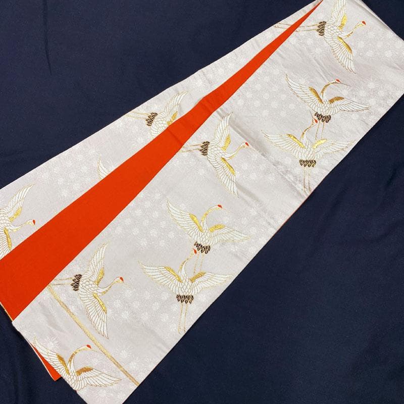 407ag42◎七五三 7歳 全通袋帯 ハーフ成人式 鶴 金糸 唐織◎美品