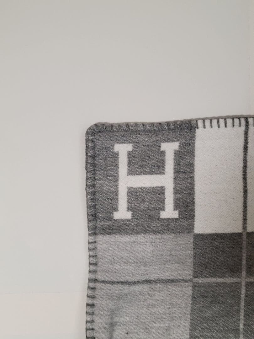 エルメス　クッションカバー　グレー　45×45　チェック