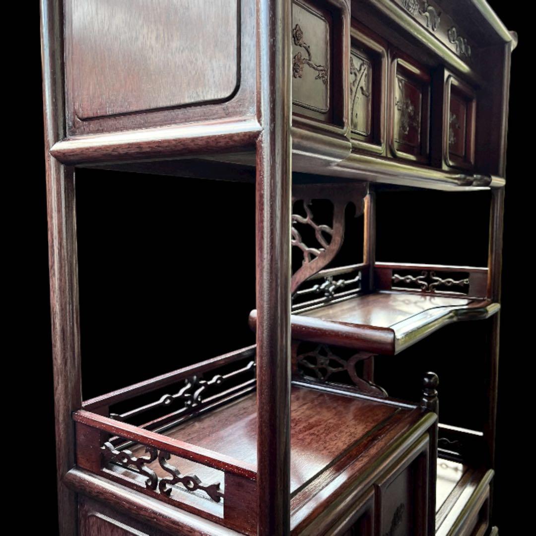 茶箪笥、飾り棚、茶棚、紫檀黒檀、アンティーク、レトロ、和風サイド