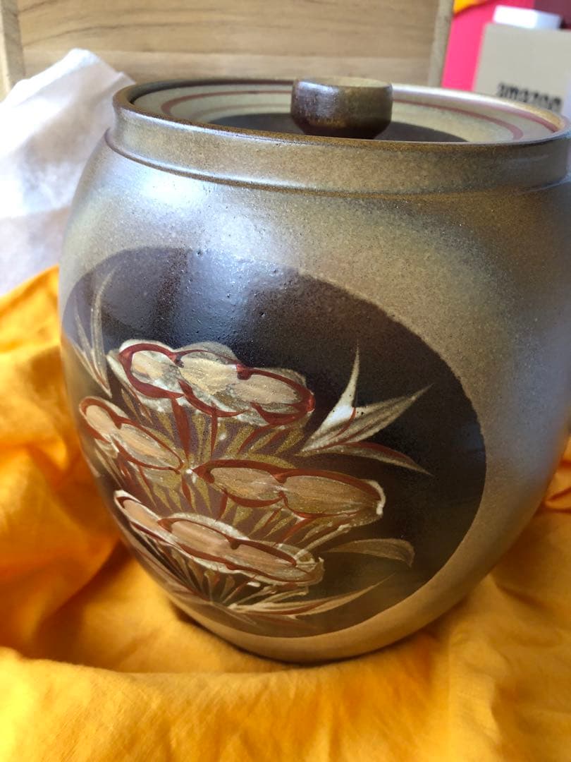 水指 朱泥 草紋 一位窯 田中一晃 氏作 共箱入