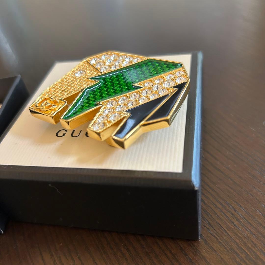 良品☆グッチ アニマル ぞうラインストーン付き ブローチ