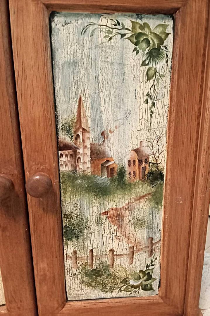 英国農村風景＆花木～本格トールペイント 希少/一点もの 収納BOX 美