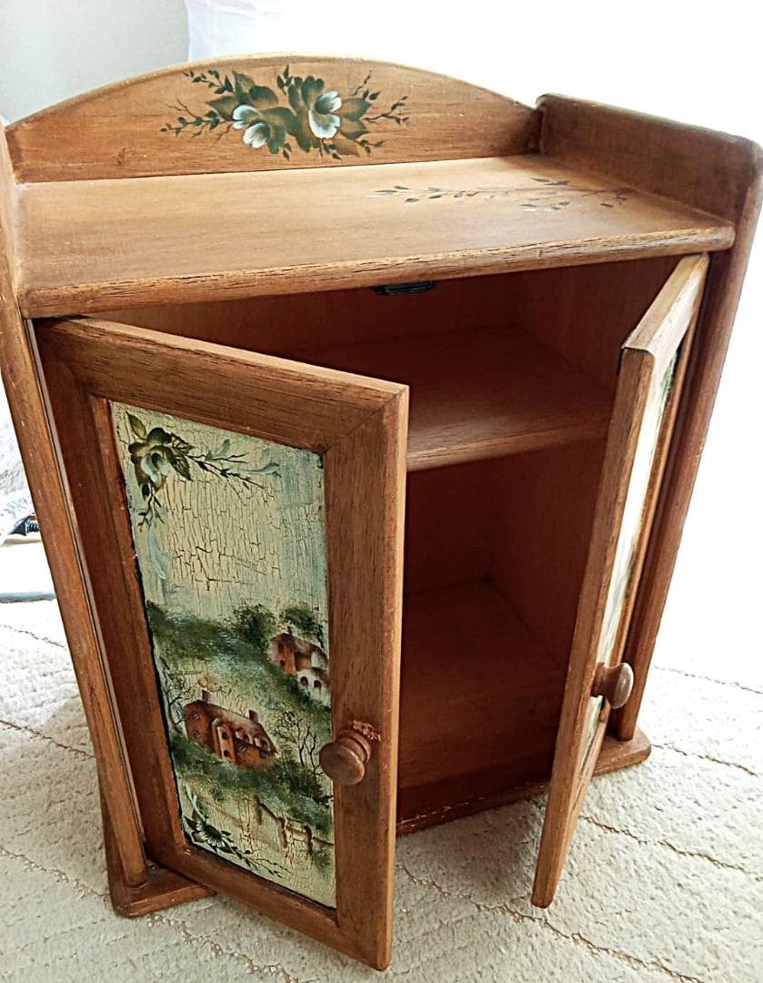 英国農村風景＆花木～本格トールペイント 希少/一点もの 収納BOX 美