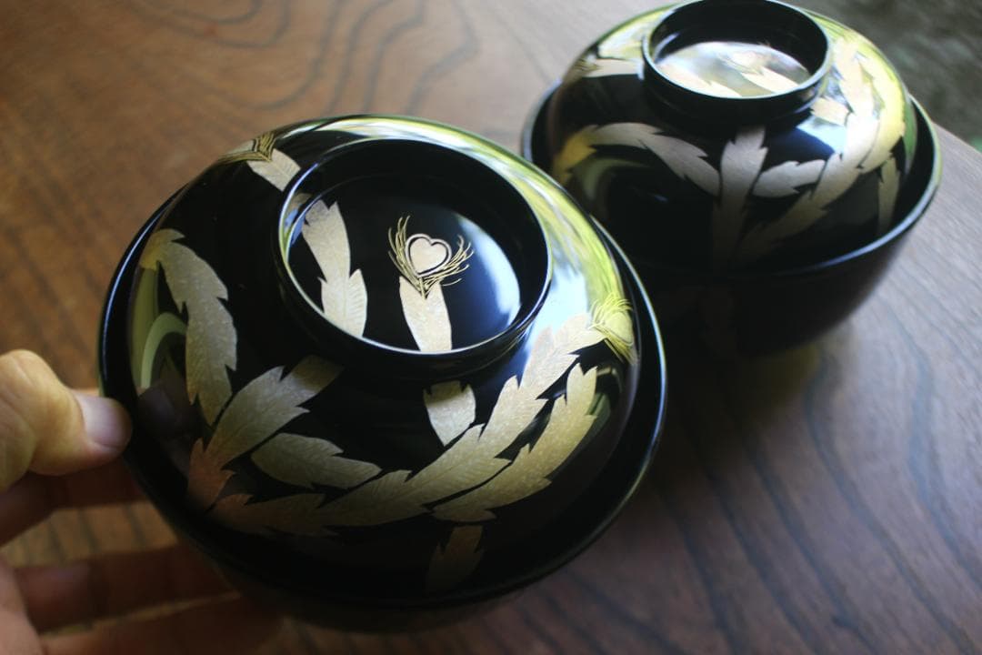 デッドストック！極上千筋糸目に優美な見返鶴蒔絵の煮物椀2