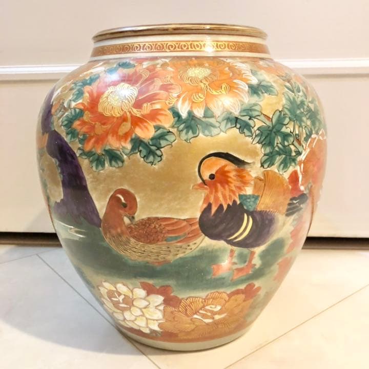ネット決済・配送】#18 九谷焼 九谷秋峰 花瓶 花柄 鳥文 金彩 骨董品