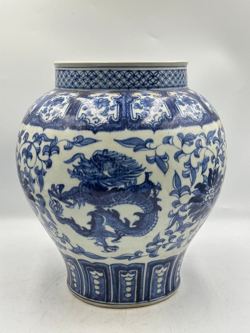 染付花瓶 明時代 青花花入 置物 中国美術 中国古玩 龍紋絵