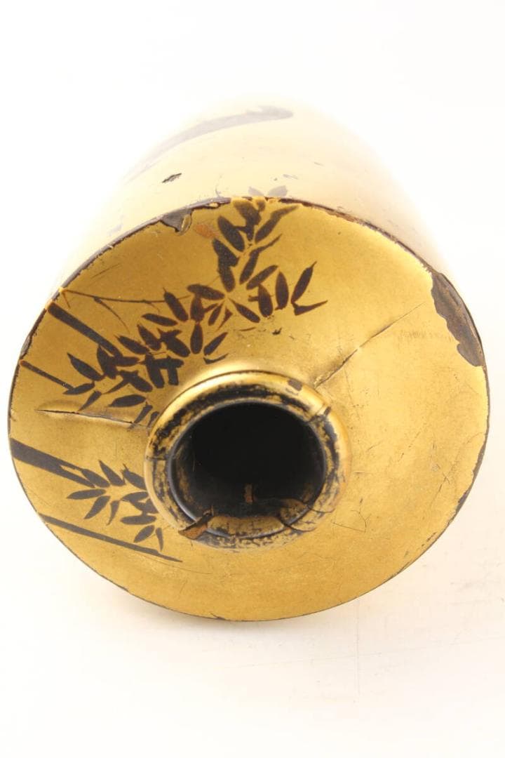 幕末 明治時代】輸出漆器 里帰り品 鶴と竹図 沃懸地 木製花瓶