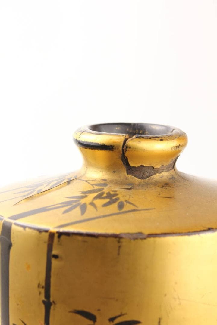 幕末 明治時代】輸出漆器 里帰り品 鶴と竹図 沃懸地 木製花瓶