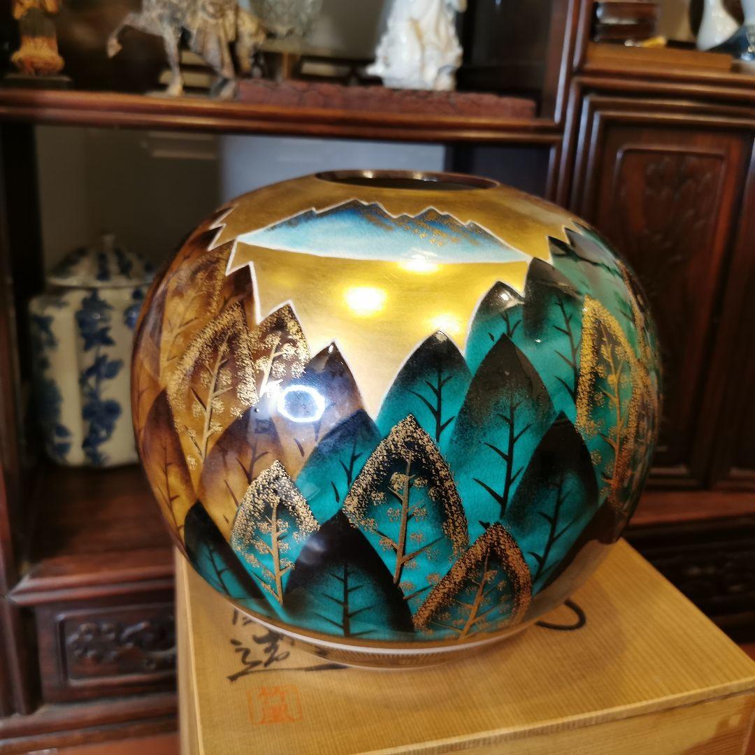 九谷焼9号花瓶 静山【山上竹凰】（木箱入）