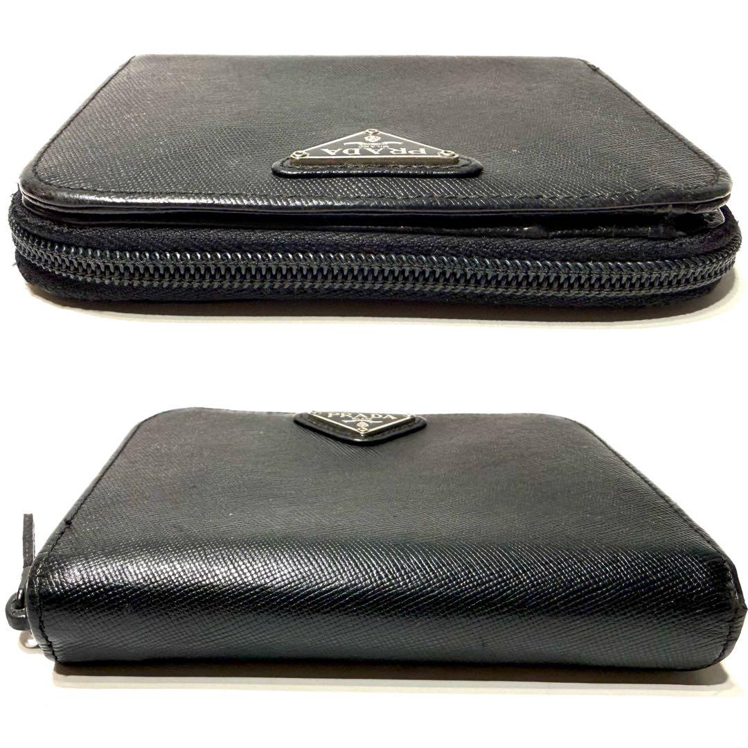 PRADA 二つ折り財布 コンパクトウォレット サフィアーノレザー 三角ロゴ 黒