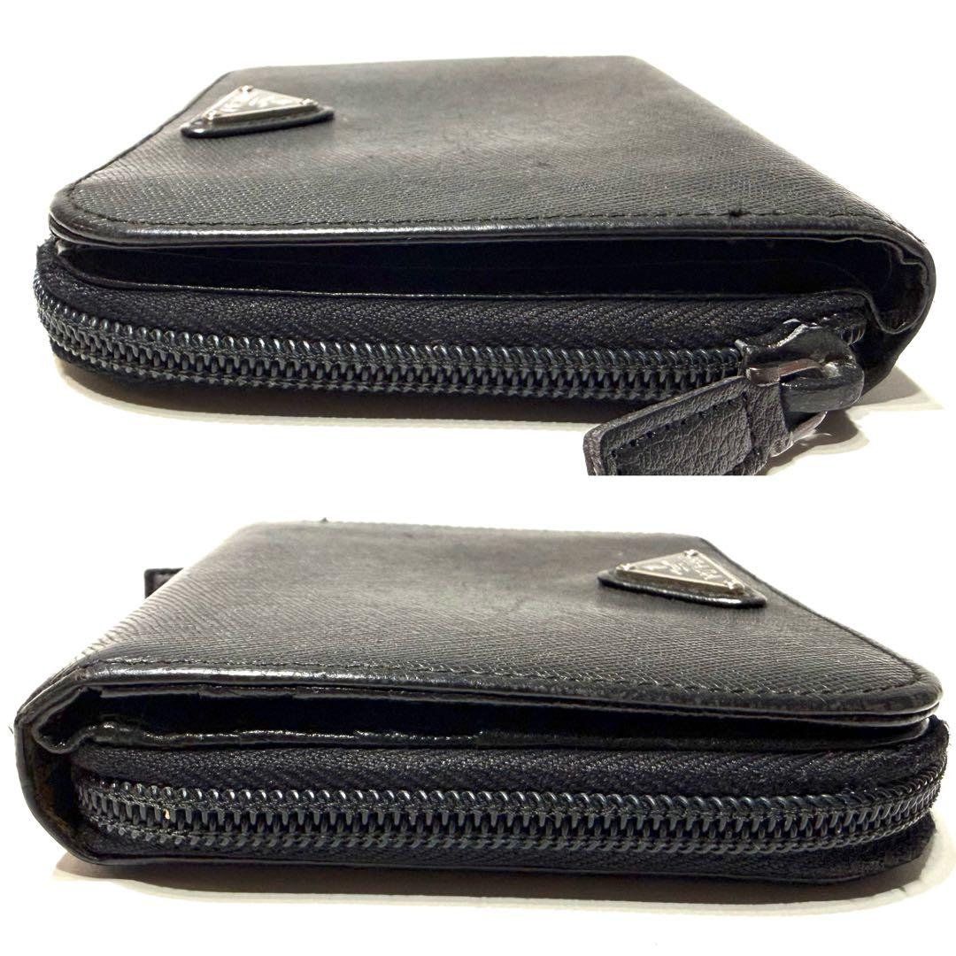 PRADA 二つ折り財布 コンパクトウォレット サフィアーノレザー 三角ロゴ 黒