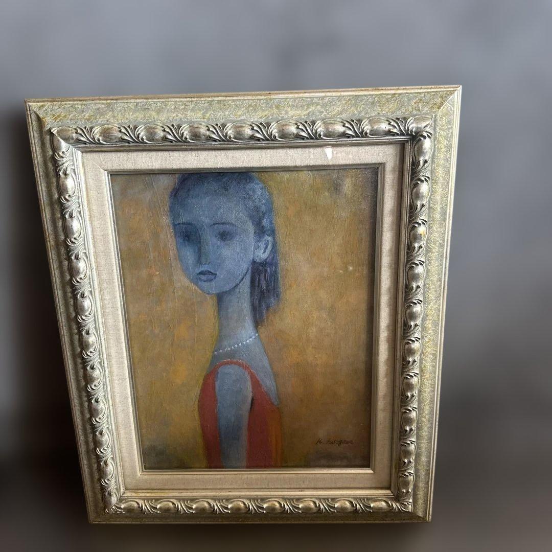 とても雰囲気がある素敵な女性の肖像 油彩画 サイン入り