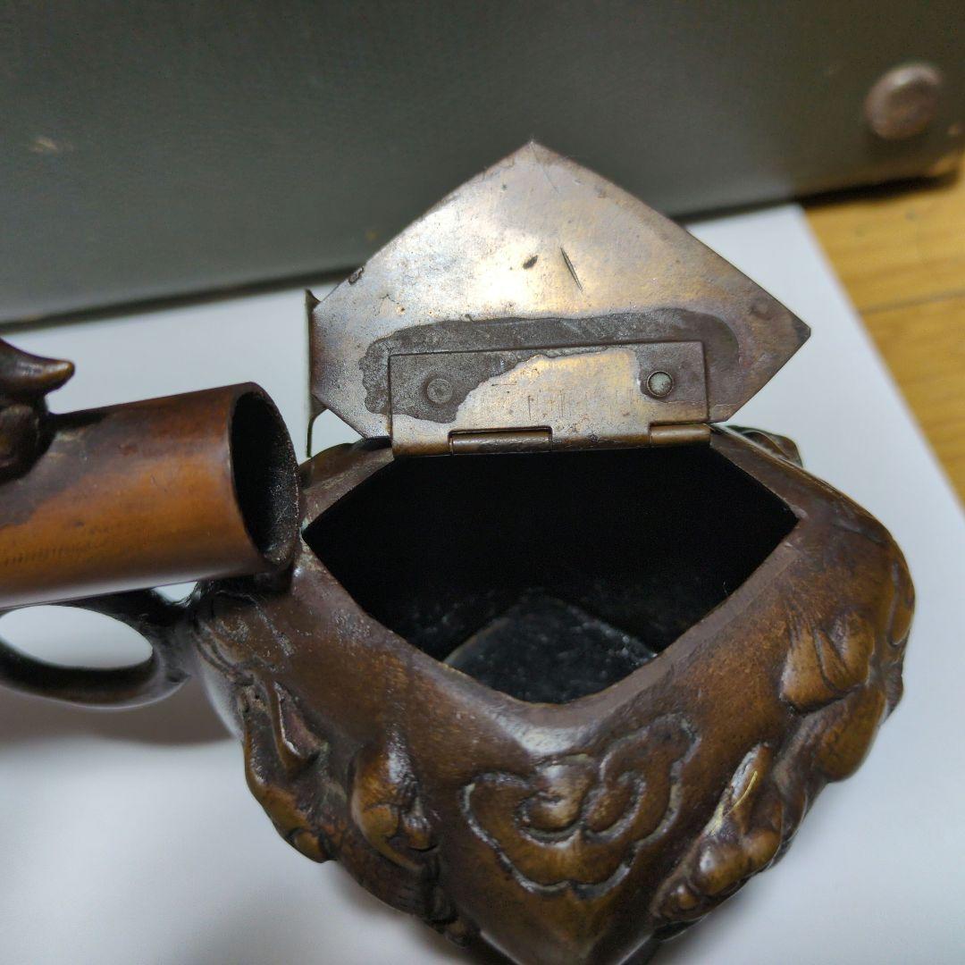 古民具 煙管 キセル 金属製 蓋付き 全長34cm 時代物 喫煙具