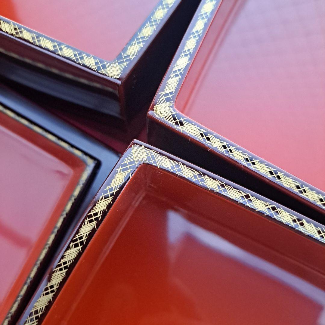 輪島塗 6.5寸 3段重箱&重台】布着本堅地 溜塗 沈金