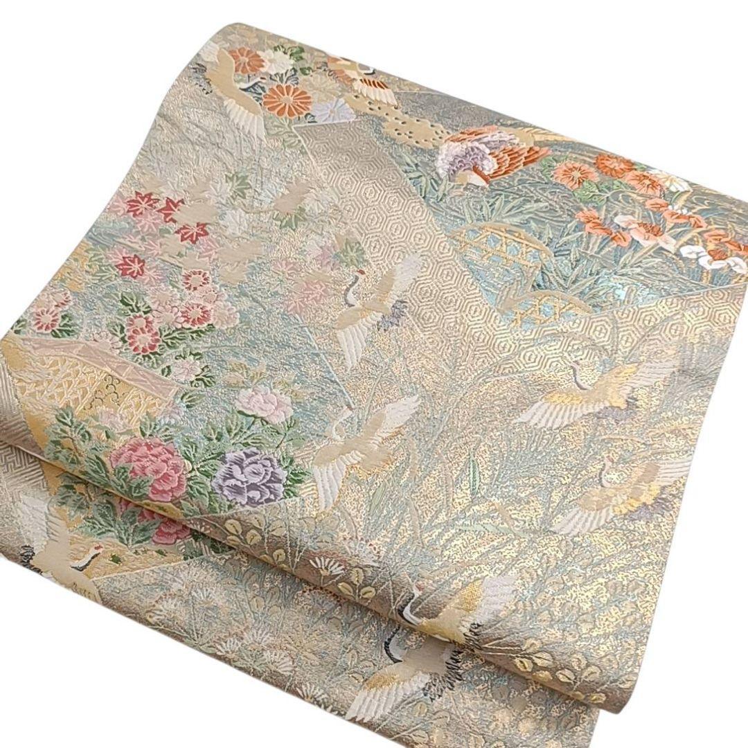 1310 華 袋帯 鶴 吉祥 花 亀甲 お祝い 金