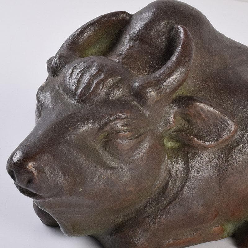 古銅 ブロンズ 牛 置物 在銘 C R8960