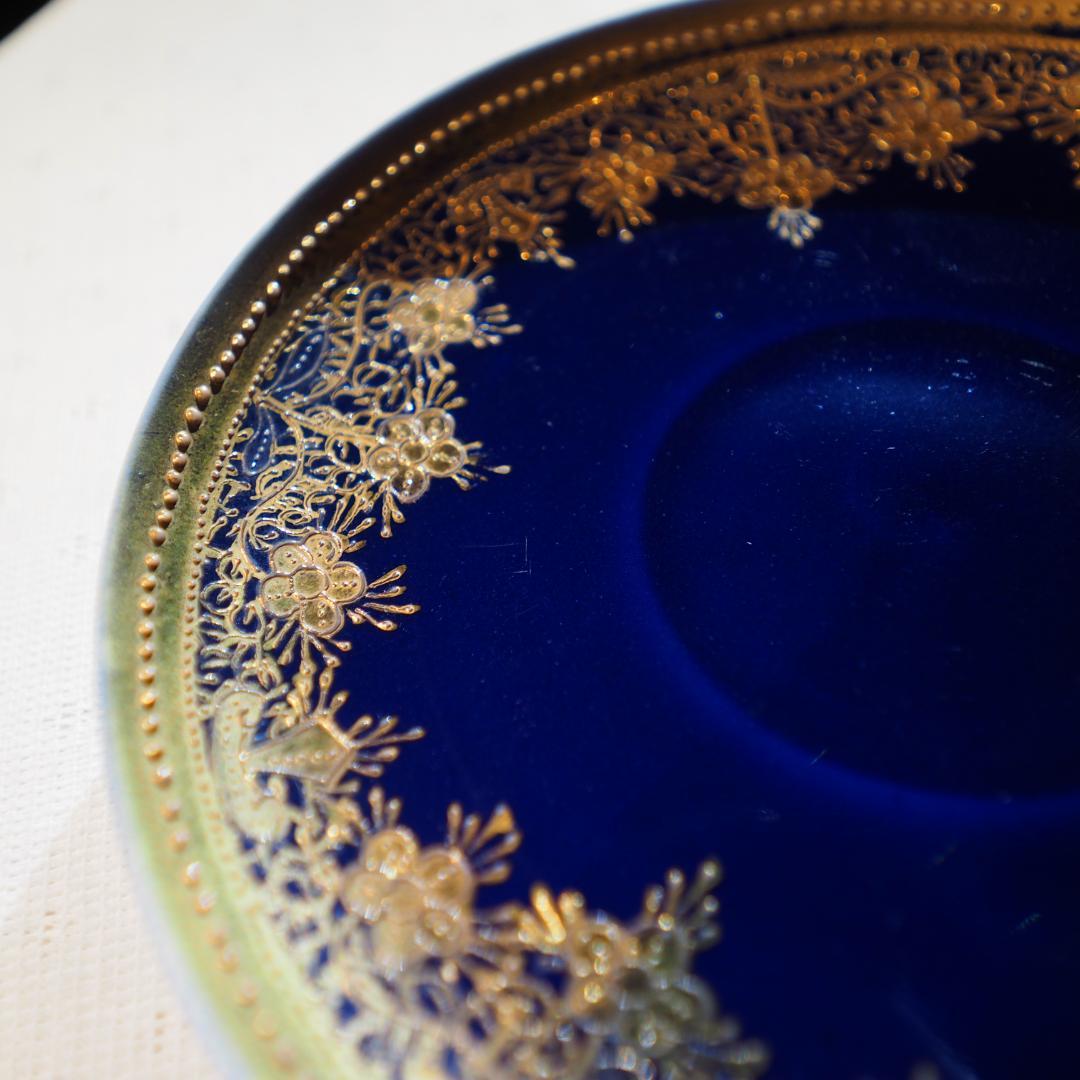 オールドノリタケ 金盛藍線帯華装飾紋 メイプルリーフ印 ペディスタル