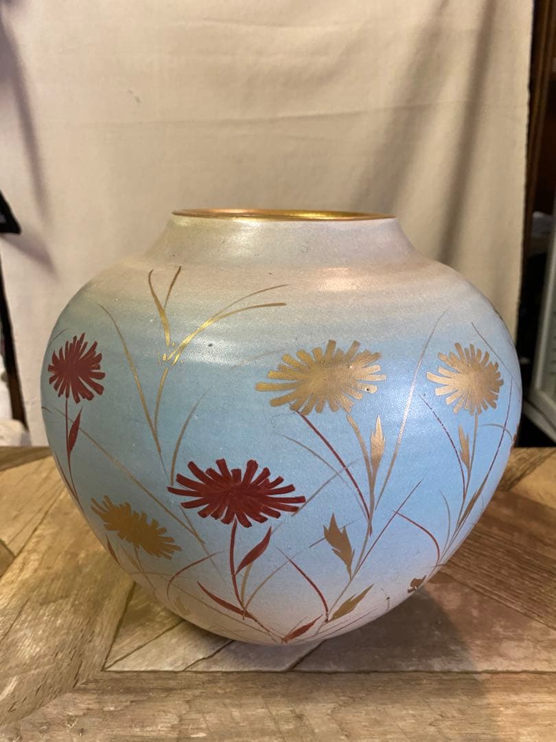 ♢京焼 陶芸家 藤平正文作 辰砂 唐物写し紋様 丸壺 置物