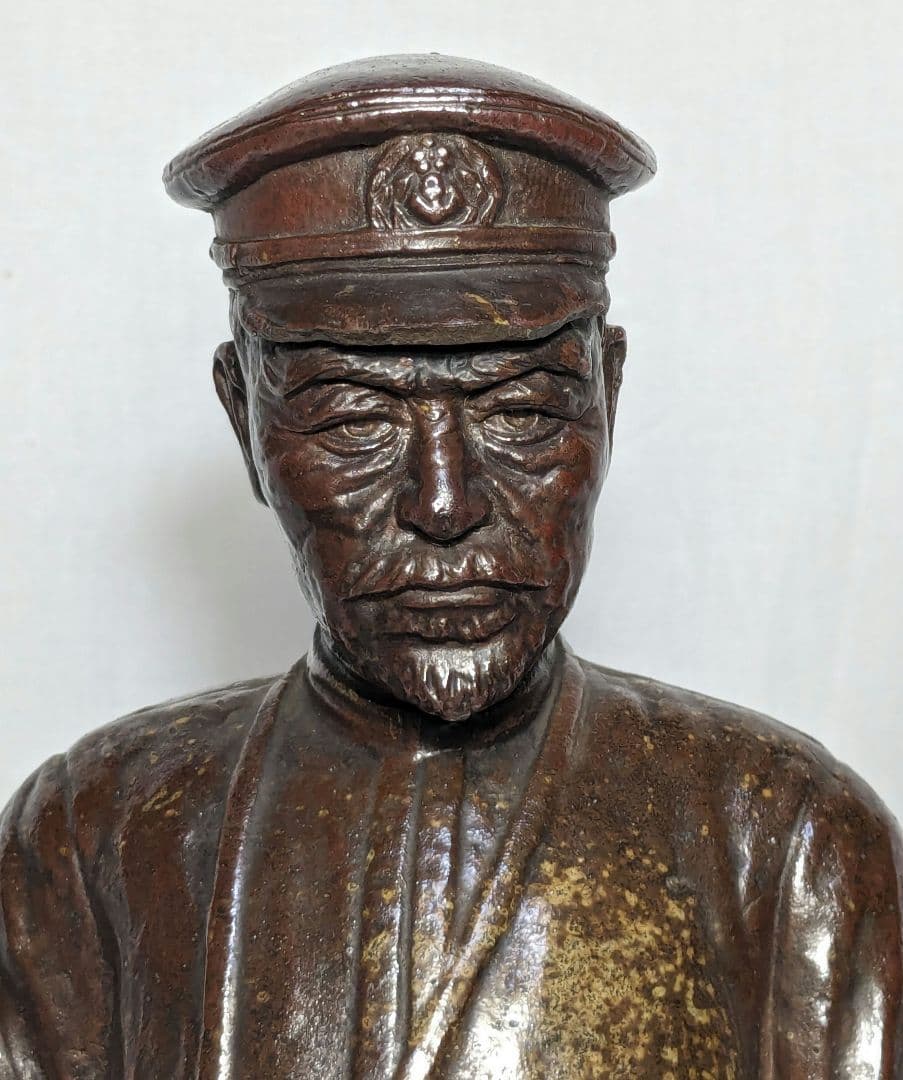藤原陶斎 備前焼 東郷平八郎像 合箱 置物 陶像 藤原陶斉 インテリア