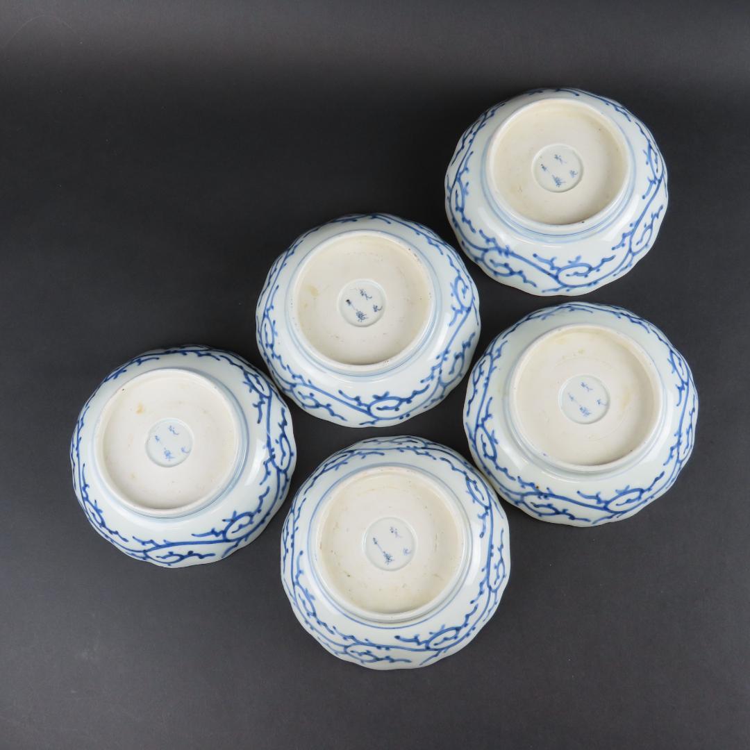 292 古伊万里 染付 膾皿なます皿5客 みじん微塵唐草文様