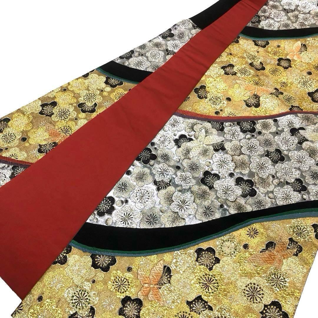 MO-3309 袋帯 梅と蝶々 金銀糸 金銀色 振袖 成人式