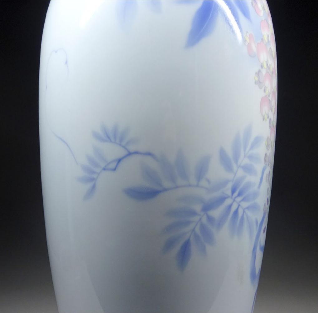 深川製磁 染付 下り藤に燕図 大花瓶 高約40.5cm