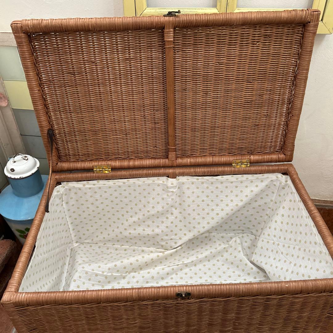 ラタン 籐 キャスター付き 大型収納 蓋付き トランク チェスト