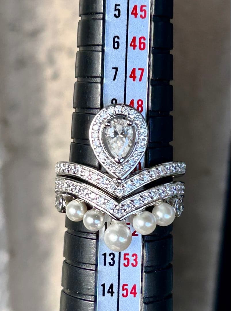 SALE◆未使用◆モアサナイト　V字パールリング　2点セット　silver925