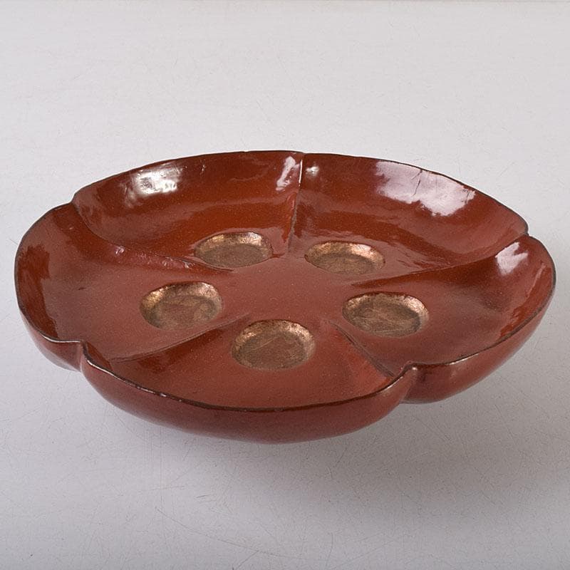 時代根来　朱塗　梅の花盆　書付時代箱　V　R8648