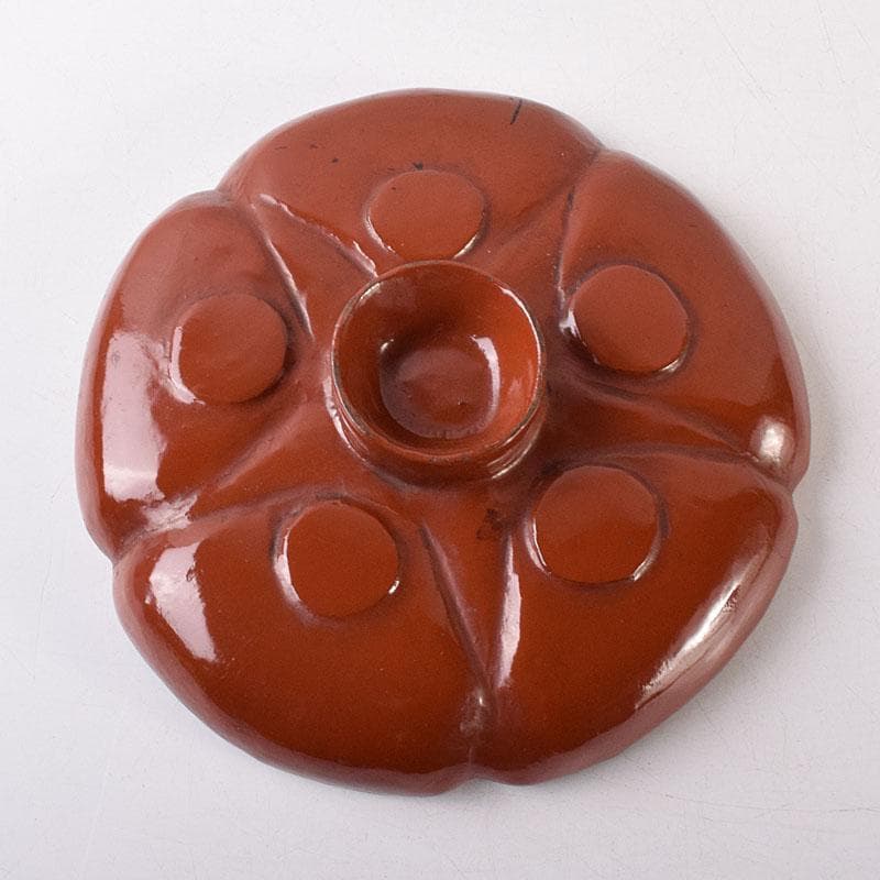 時代根来　朱塗　梅の花盆　書付時代箱　V　R8648