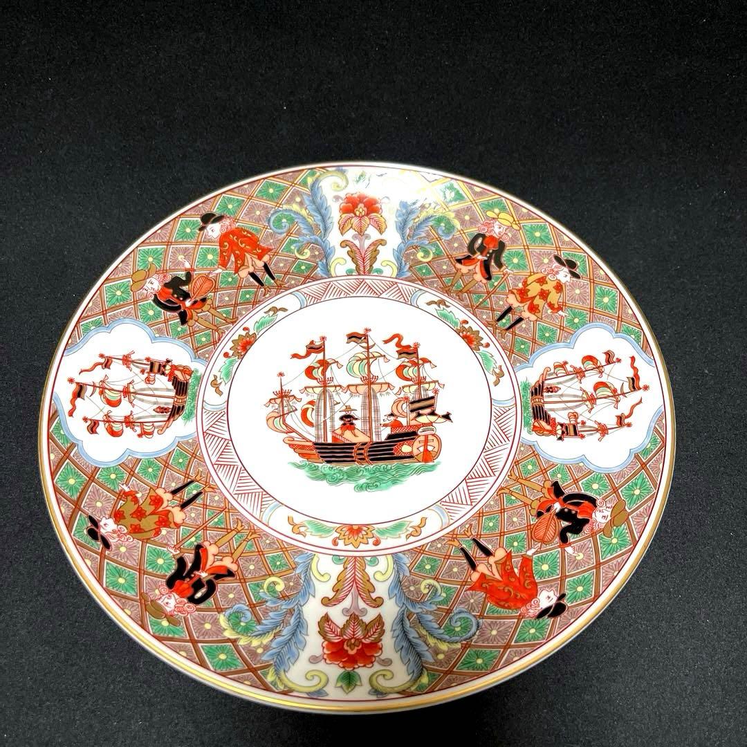 有田焼 秀峰窯 額皿 大皿 金彩染錦 輪花 飾り皿 花柄 46cm
