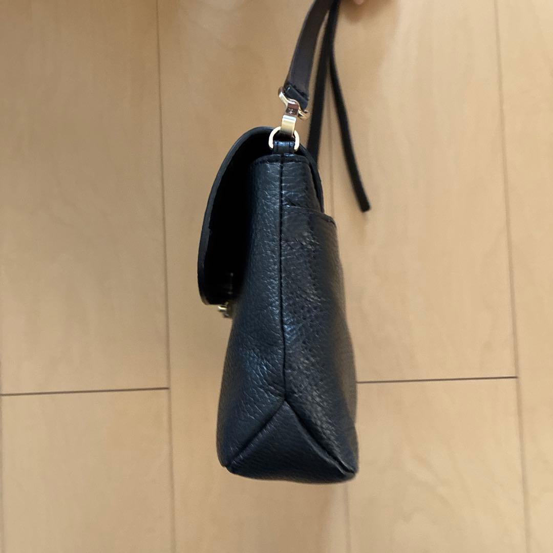 アニエスベー　ショルダーバッグ　黒　シボ革