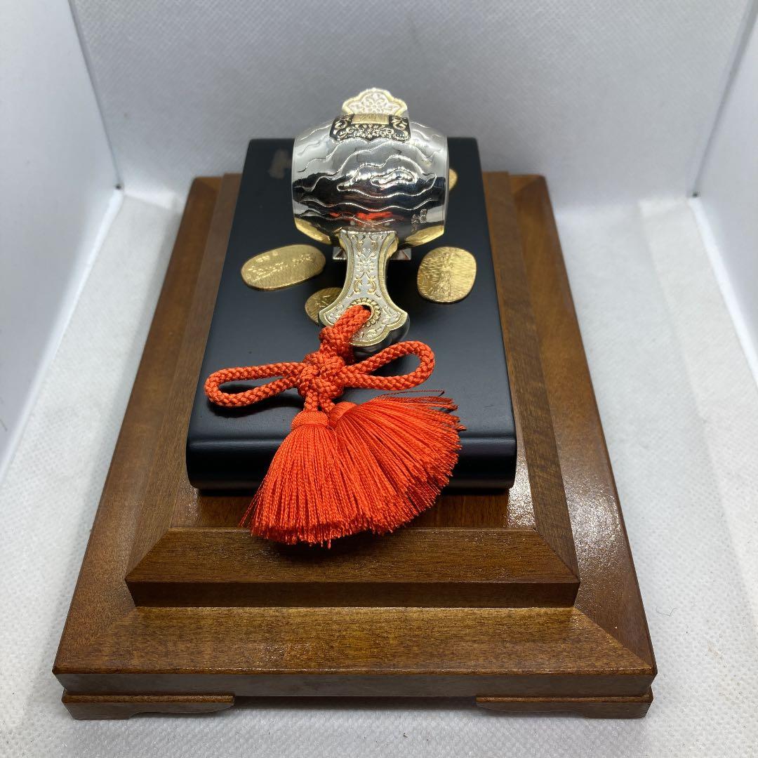 銀製 小判小槌 武比古作 木枠ガラスケース 置物 縁起物 シルバー