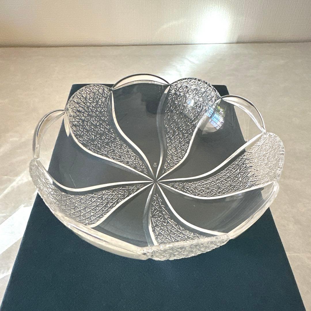 未使用】河上恭一郎 菊繁捻文 切子鉢 5点 HOYAクリスタル ガラス