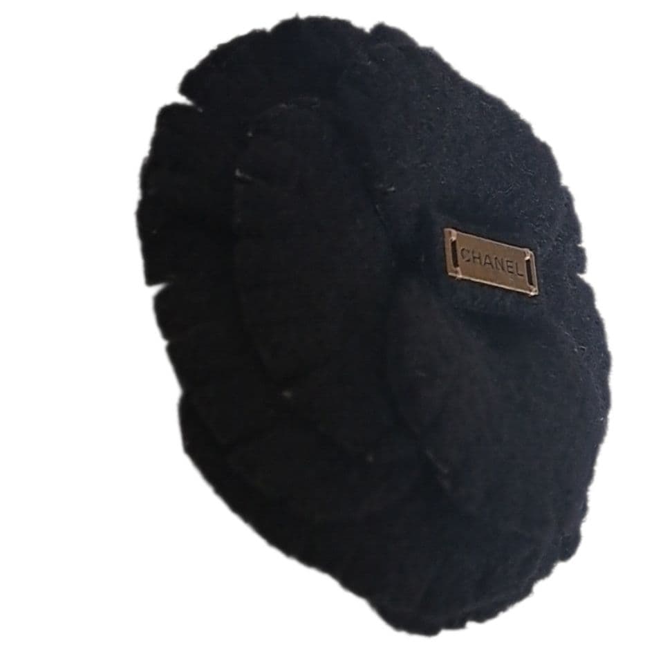 シャネル カメリア ブローチ コサージュ ロゴフェルトブラック