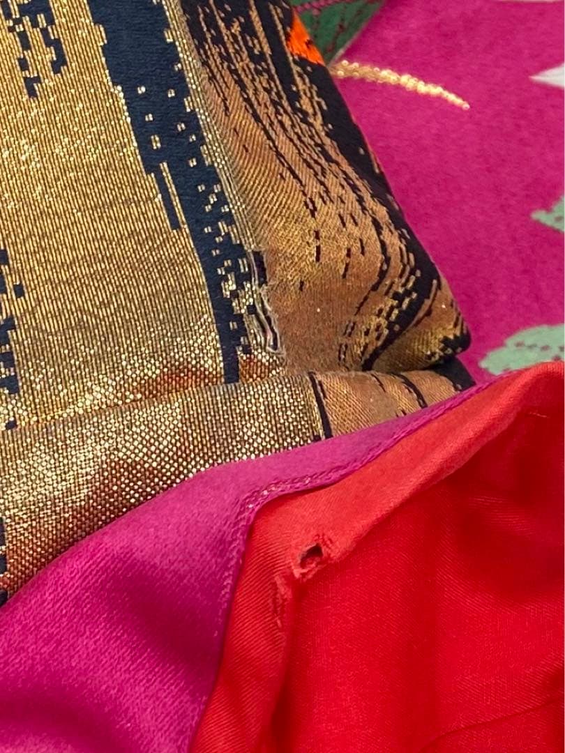 美品】ふりふ振袖＊希少 青と赤のストライプ 花柄 金線あり 美品