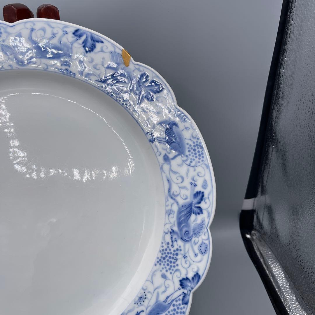 希少 幻の明治伊万里 精磁会社謹製 染付霊獣文ディナー大皿 金