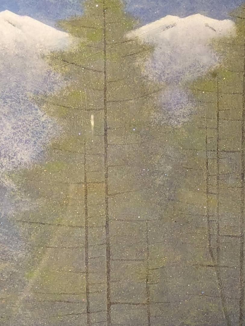 真作】絵画 佐藤昭三 日本画6号 白峰 静寂の山岳風景 箱・黄