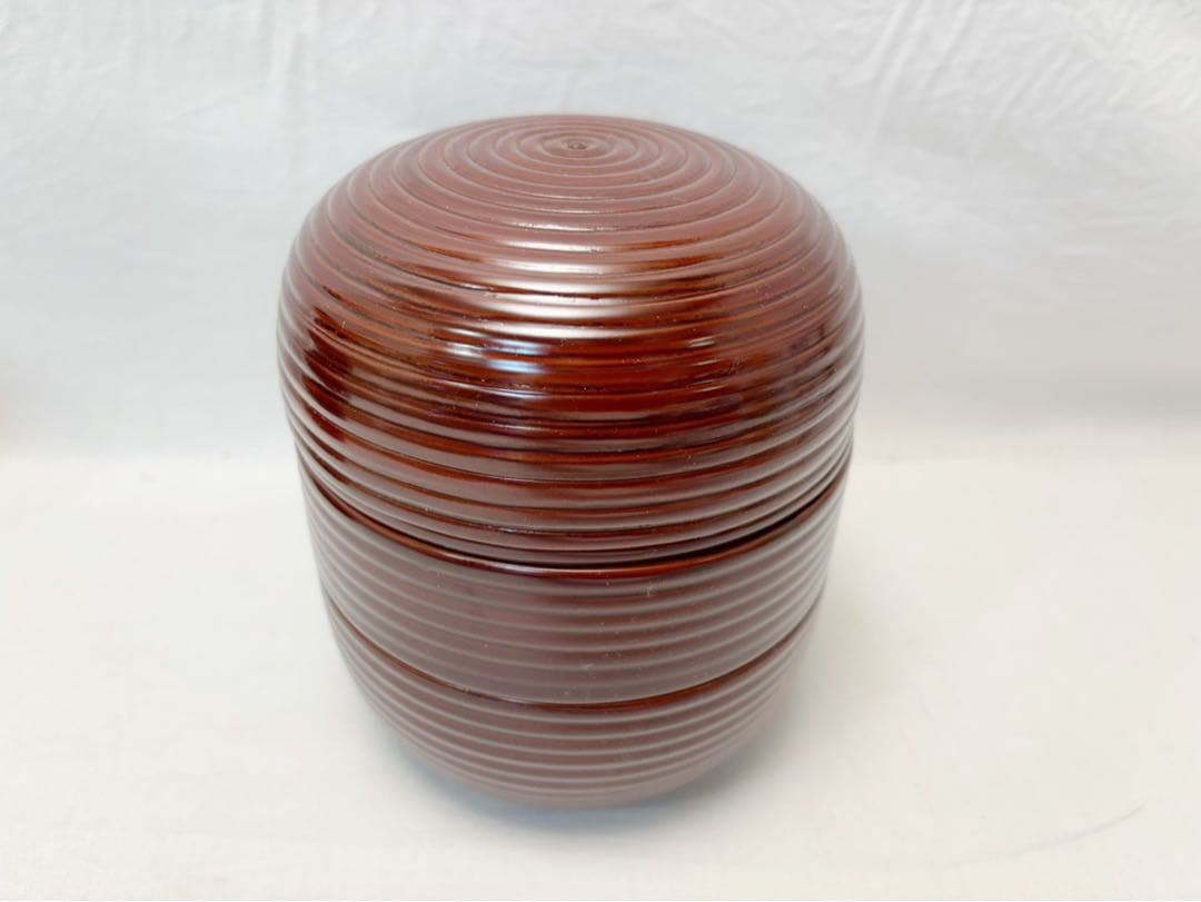 未使用 茶道具 木製溜塗 信玄三段弁当 2客 千筋 内朱 紙箱