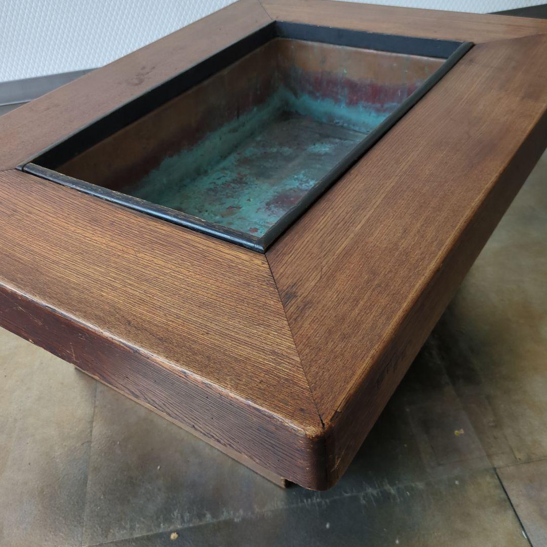 骨董 火鉢 長火鉢 関西火鉢 銅器ごとく付 テーブル 古民具 木製