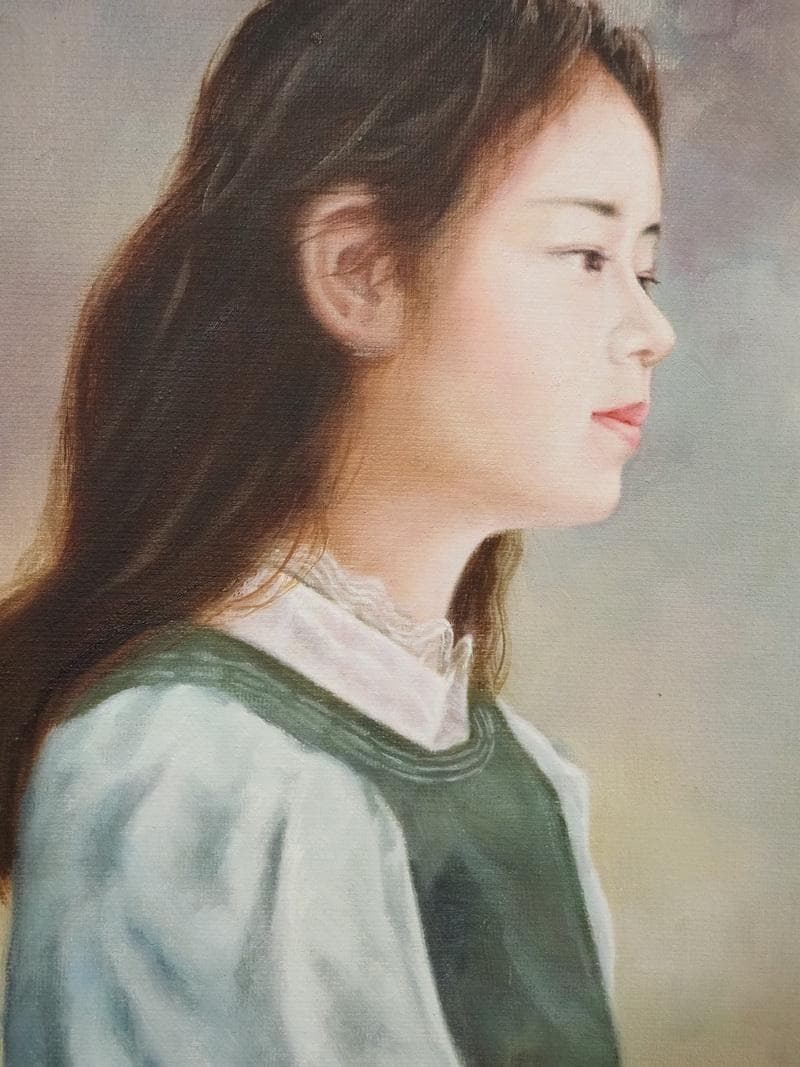 【限定値下げ】油彩画 女性肖像 人物画　油絵　藤井勉　F6　額付き　手描き　肉筆