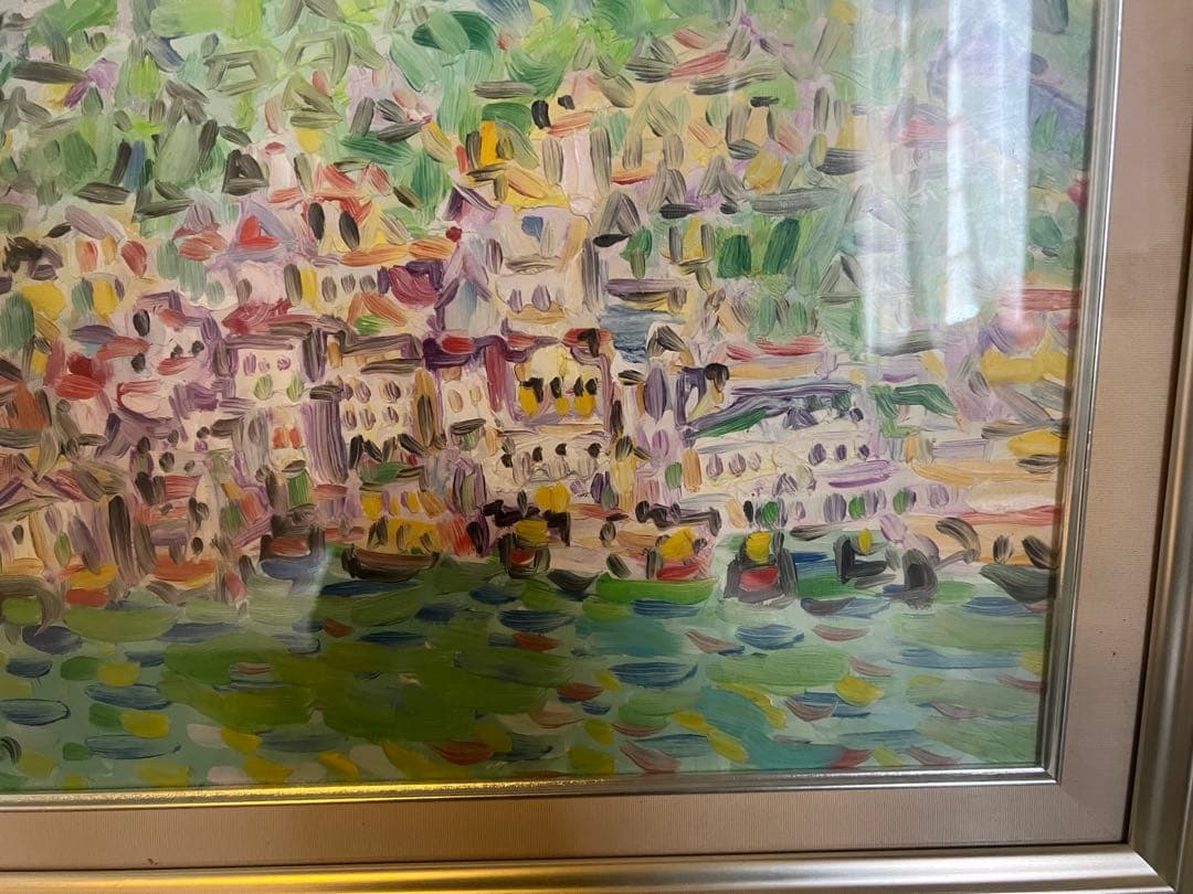 O-1403】絵画 風景画 油彩画 油絵 点描 作者不明 真作】絵画 作者不詳