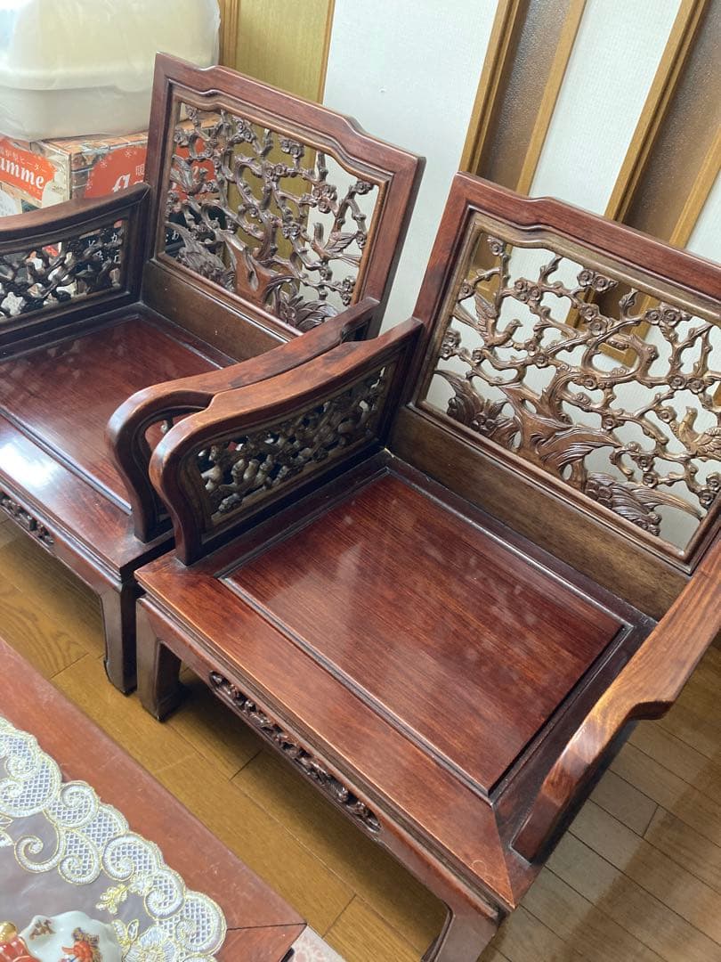 中国骨董 唐木家具 中国家具 応接間セット 椅子二脚