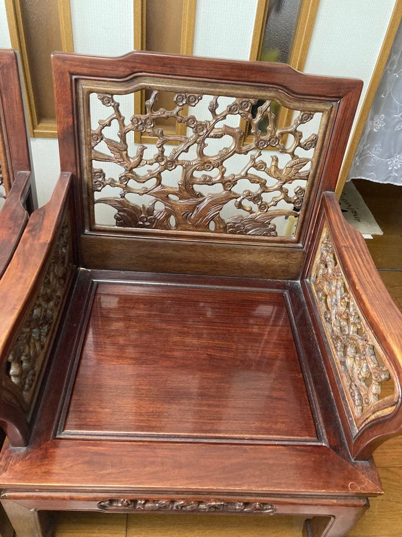 中国骨董 唐木家具 中国家具 応接間セット 椅子二脚