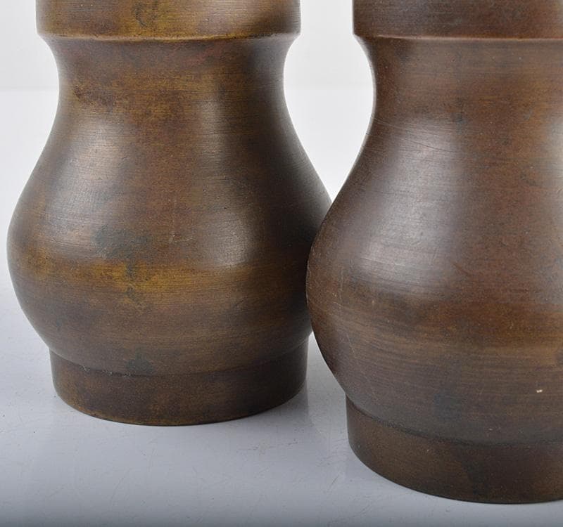 中国　大明宣徳年製　古銅宣徳銅　蓋爐　香炉　一對　仕覆付　C　R4261