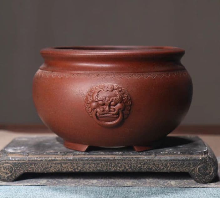 駿河山正作 紫砂 朱泥 猪刻 小さな植木鉢 盆栽鉢 V R8834 駿河