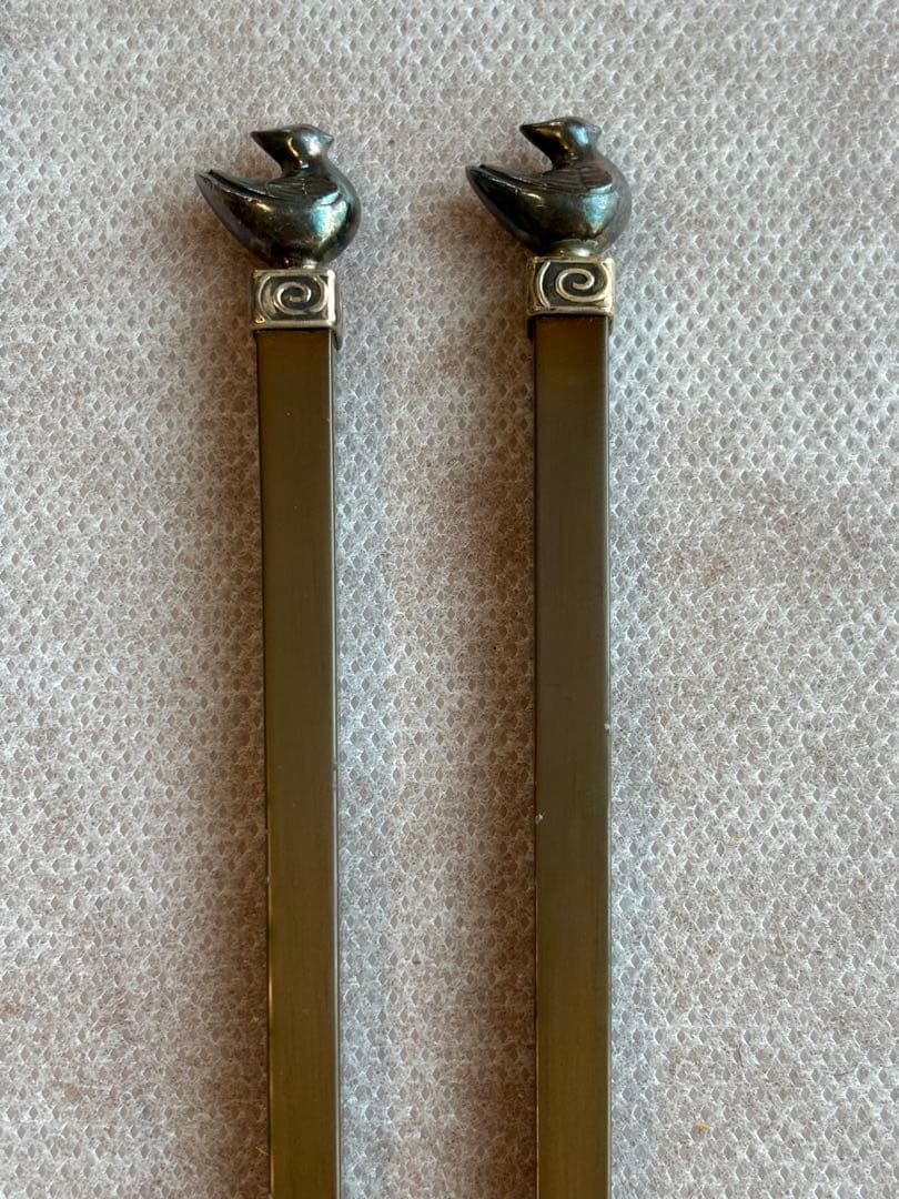 南鐐鳥頭真鍮 火箸 十三代 金谷五良三郎 茶道具