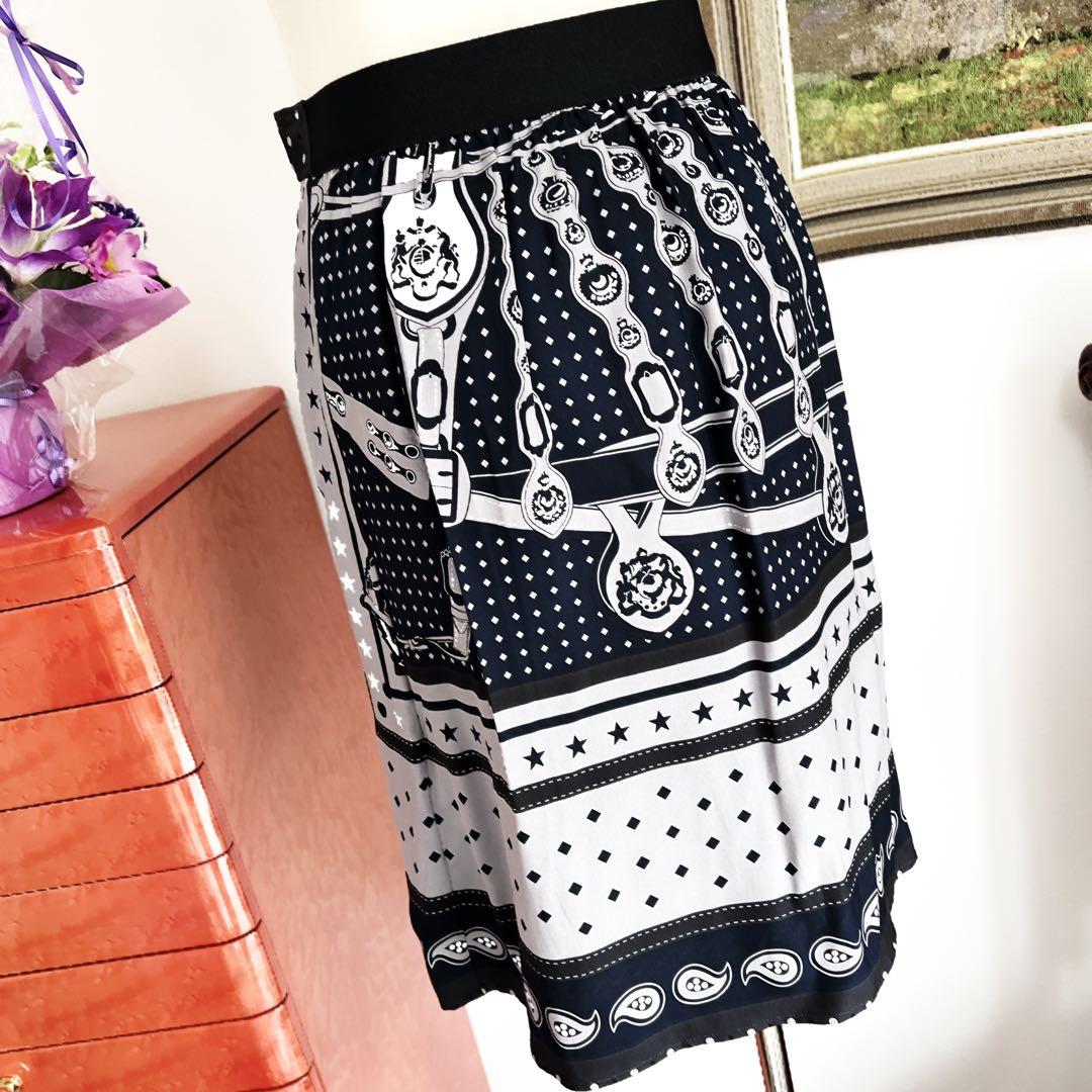 極美品　HERMES エルメス　シルク　スカート　宮廷の馬具　バンダナ