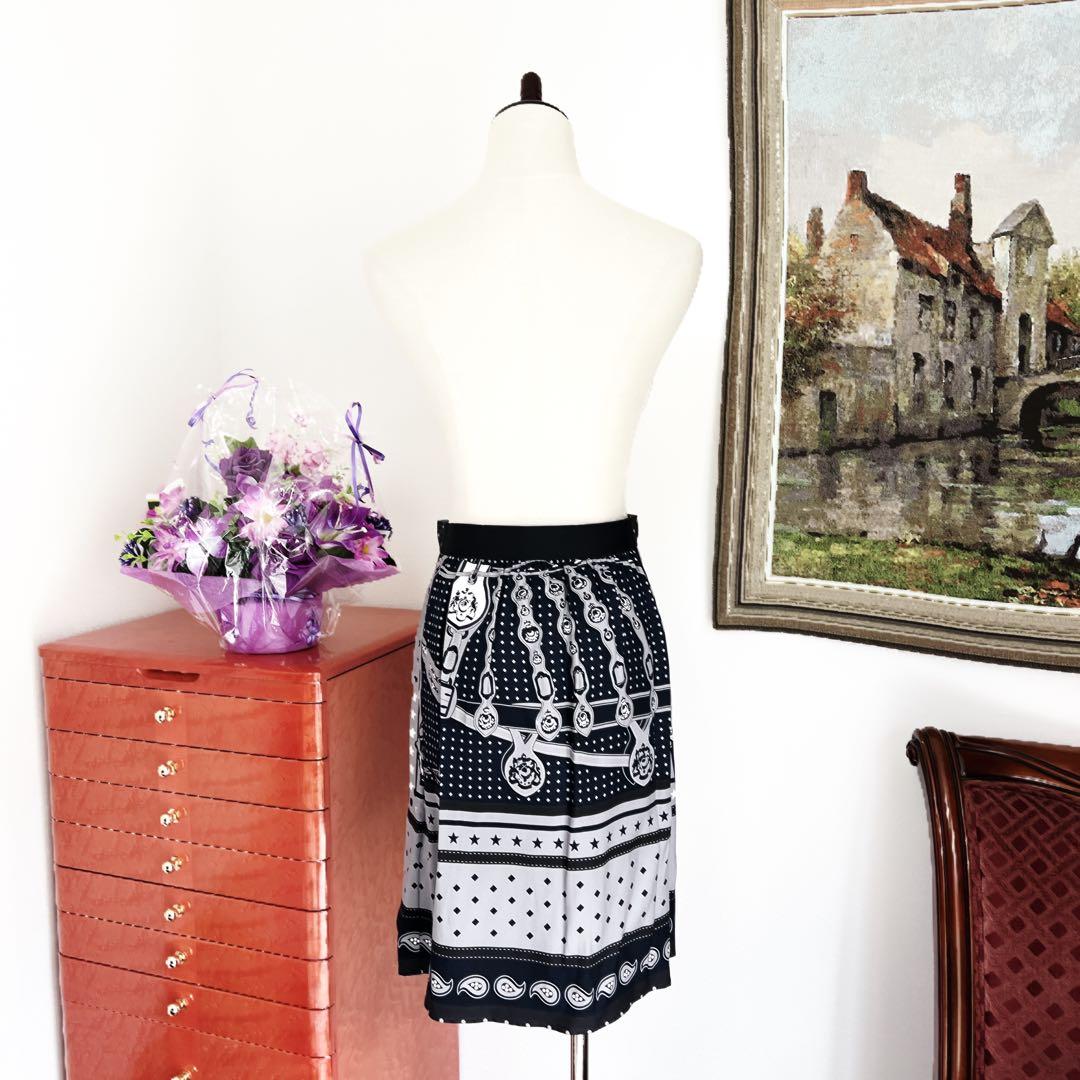 極美品　HERMES エルメス　シルク　スカート　宮廷の馬具　バンダナ